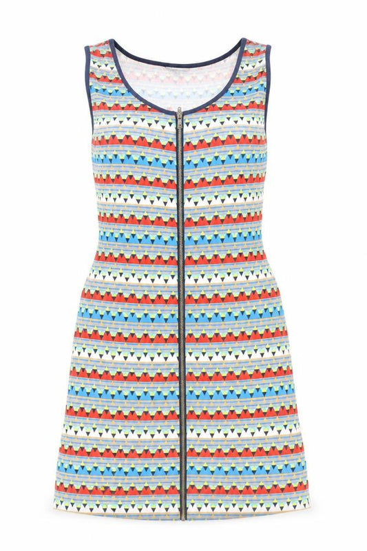 Limited Collection Womens Multicoloured Geometric Viscose Tank Dress Size 10 Boat Neck Zip