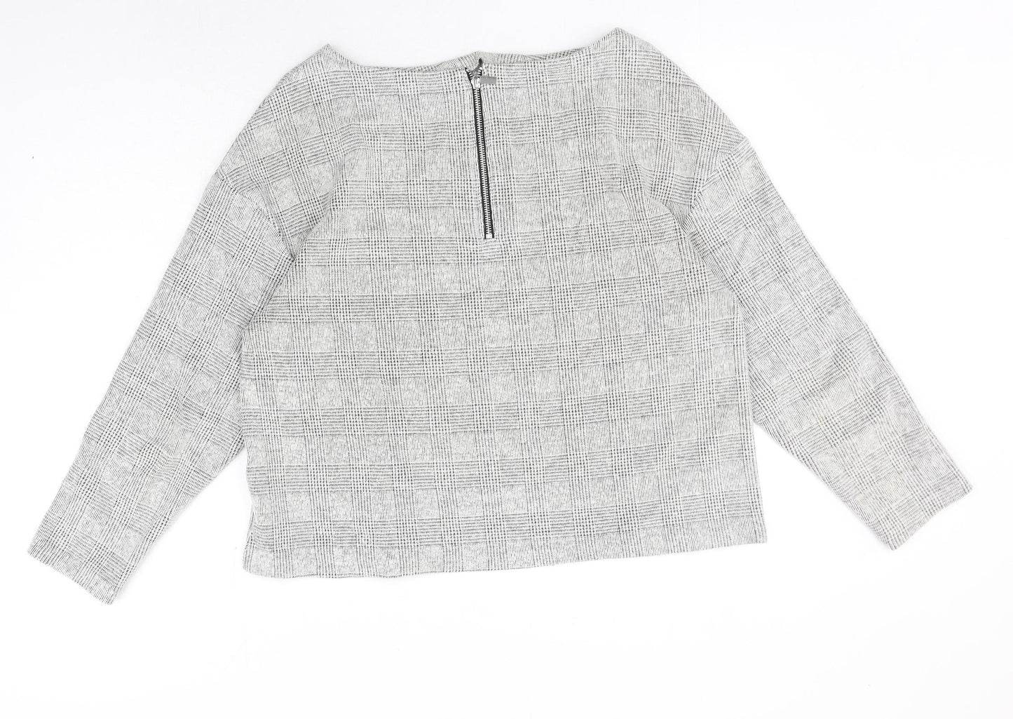 H&M Womens Black Boat Neck Plaid Polyester Pullover Jumper Size M