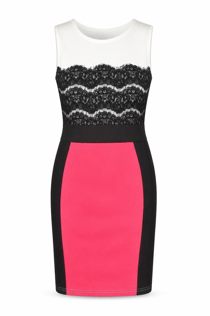 Indulgence Womens Pink Colourblock Polyester Pencil Dress Size S Boat Neck Pullover - Lace Detail