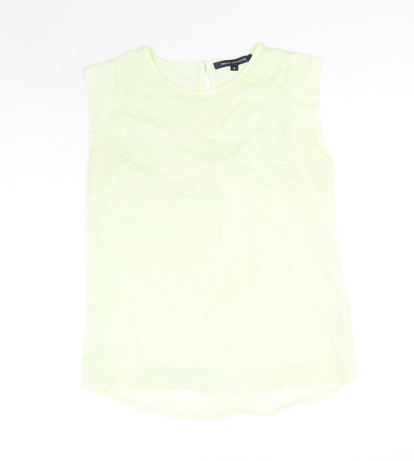 French Connection Womens Green Polyester Basic Blouse Size M Round Neck