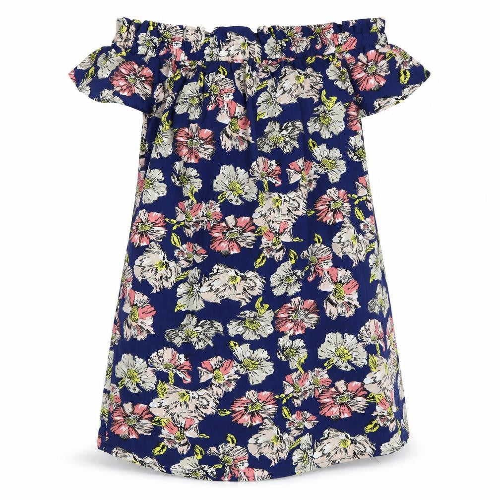 Atmosphere Womens Blue Floral Polyester Mini Size 10 Off the Shoulder Pullover