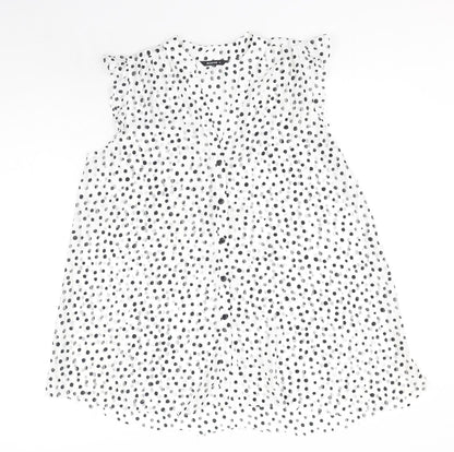 Roman Womens White Polka Dot Polyester Basic Blouse Size 12 V-Neck