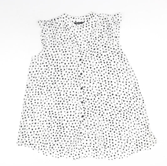 Roman Womens White Polka Dot Polyester Basic Blouse Size 12 V-Neck
