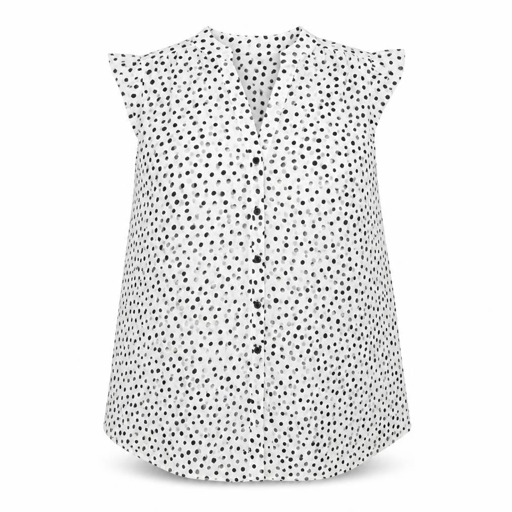 Roman Womens White Polka Dot Polyester Basic Blouse Size 12 V-Neck