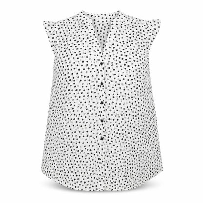 Roman Womens White Polka Dot Polyester Basic Blouse Size 12 V-Neck