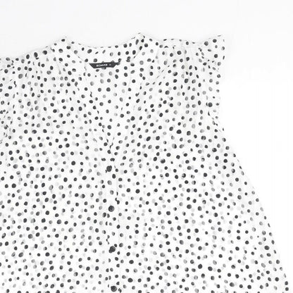 Roman Womens White Polka Dot Polyester Basic Blouse Size 12 V-Neck