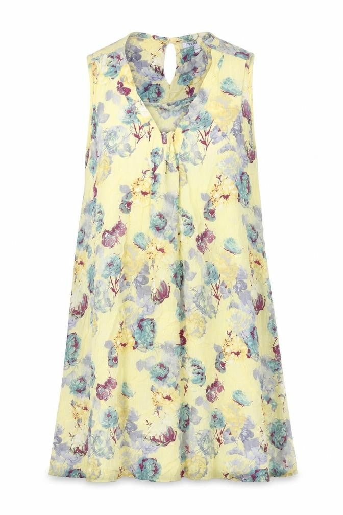 Next Womens Yellow Floral Viscose Trapeze & Swing Size 8 V-Neck Button