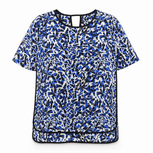 F&F Womens Blue Geometric Polyester Basic Blouse Size 8 Round Neck