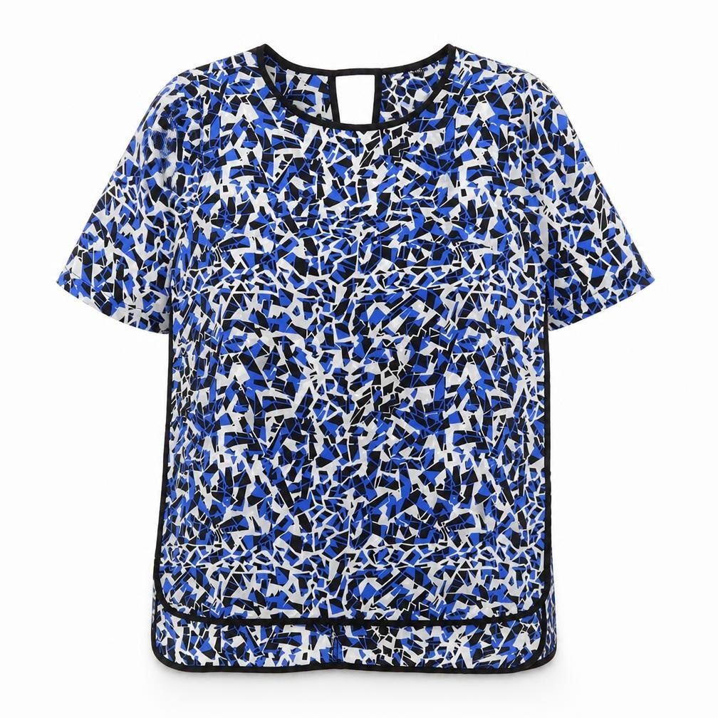 F&F Womens Blue Geometric Polyester Basic Blouse Size 8 Round Neck