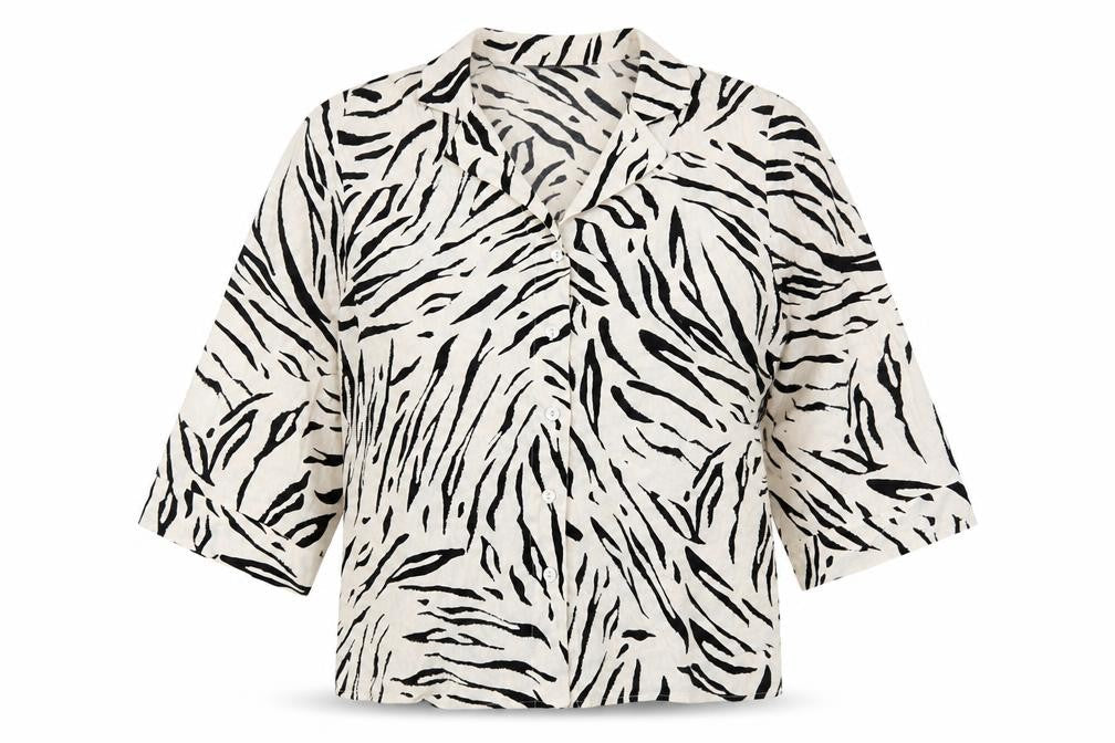 Marks & Spencer Womens Beige Animal Print Viscose Basic Button-Up Size 8 V-Neck - Zebra Print