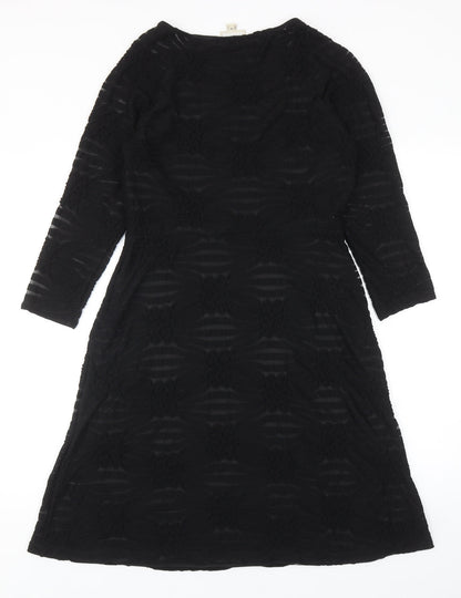 ECI Womens Black Geometric Polyester A-Line Size 6 Scoop Neck Zip