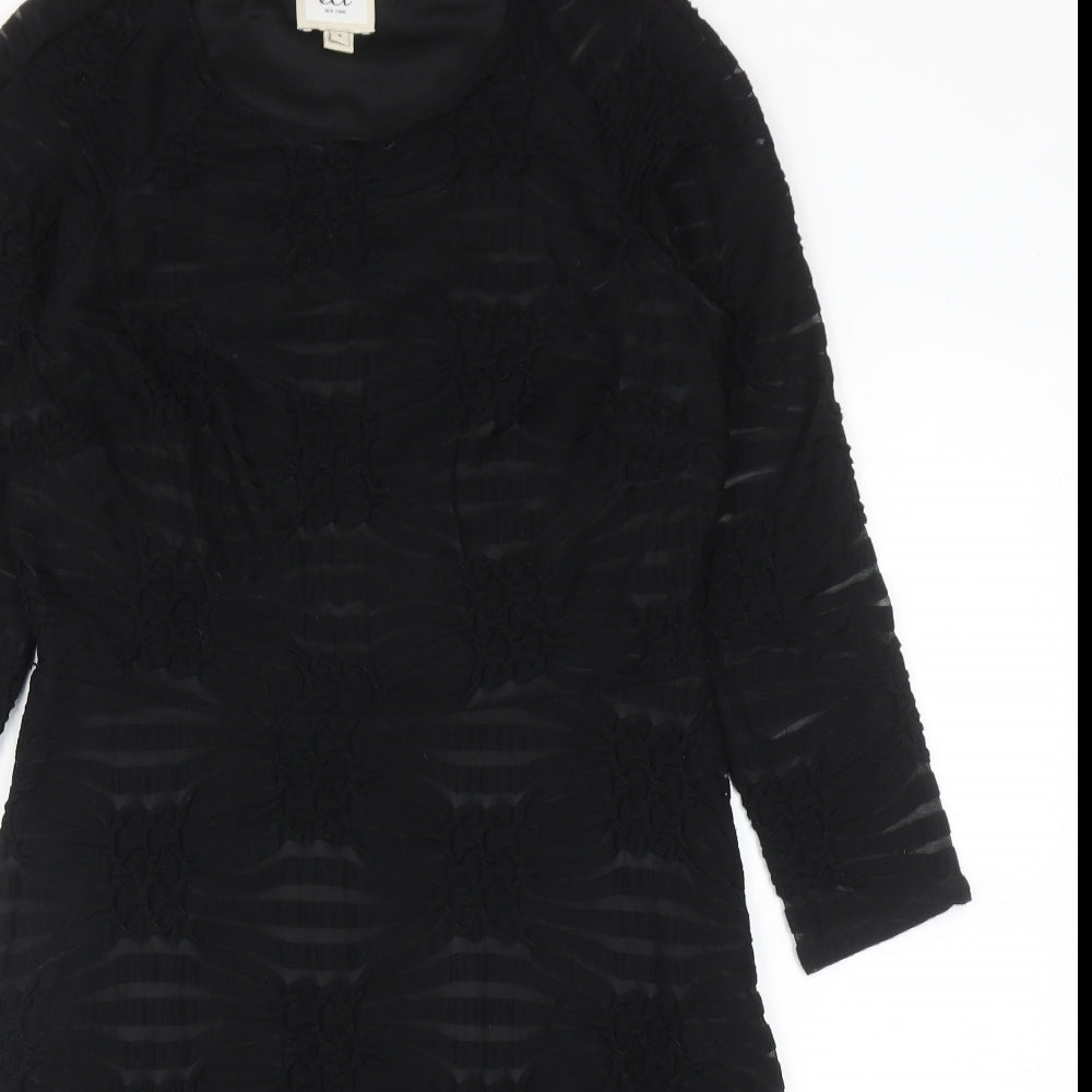 ECI Womens Black Geometric Polyester A-Line Size 6 Scoop Neck Zip