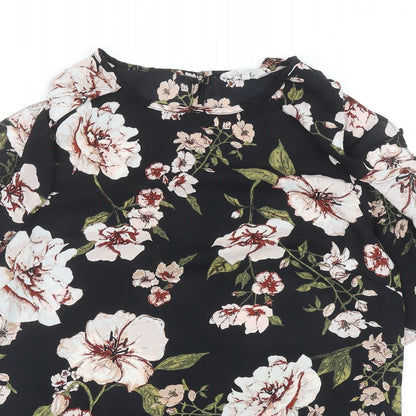Peacocks Womens Black Floral Polyester Basic Blouse Size 12 Boat Neck - Cold Shoulder