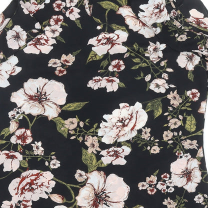 Peacocks Womens Black Floral Polyester Basic Blouse Size 12 Boat Neck - Cold Shoulder