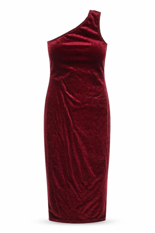 Boohoo Womens Red Polyester Sheath Size 8 One Shoulder Pullover