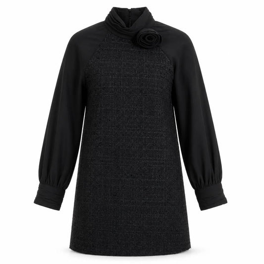 Zara Womens Black Polyester Shift Size M High Neck Button - 3D Flower