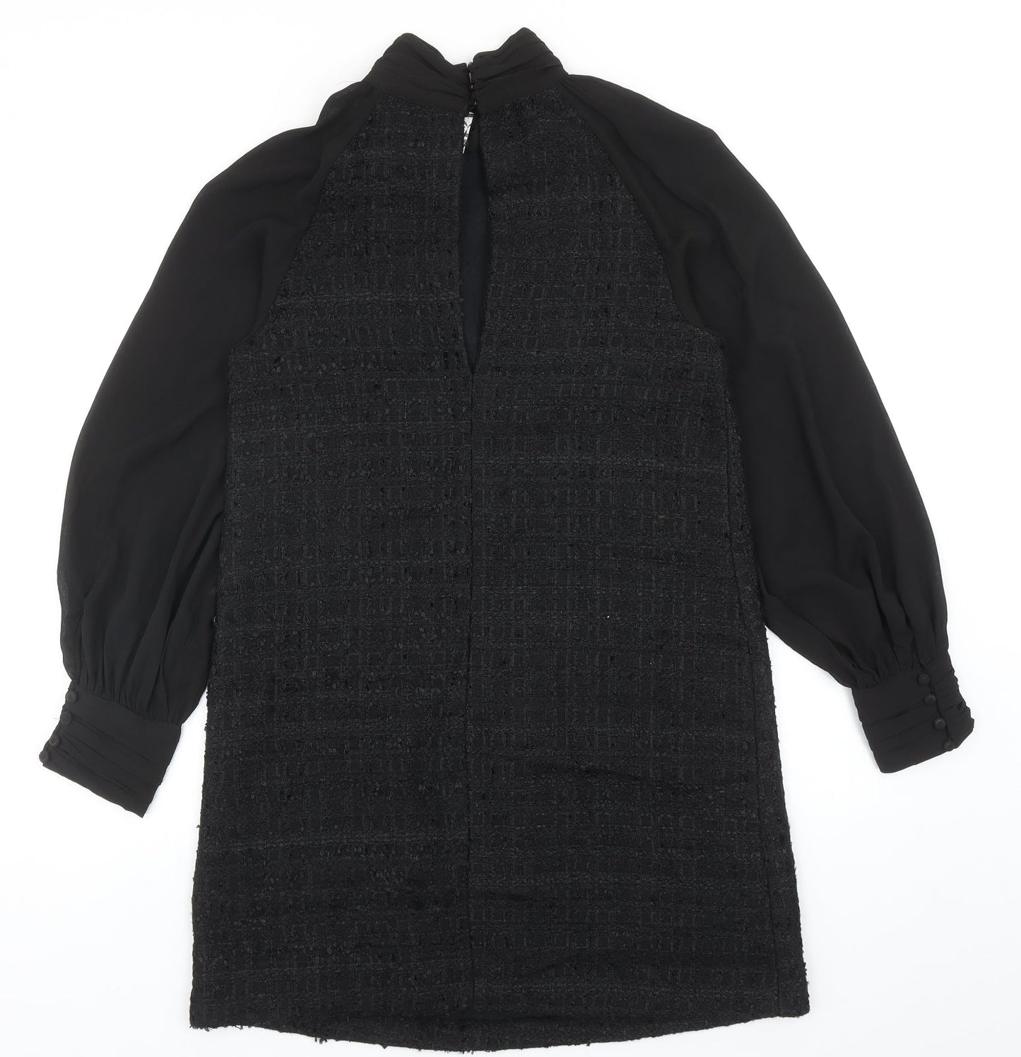 Zara Womens Black Polyester Shift Size M High Neck Button - 3D Flower