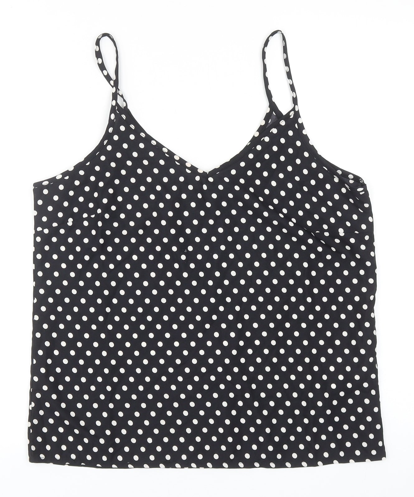 MO Woman Womens Black Polka Dot Polyester Basic Tank Size L V-Neck