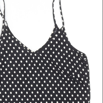 MO Woman Womens Black Polka Dot Polyester Basic Tank Size L V-Neck