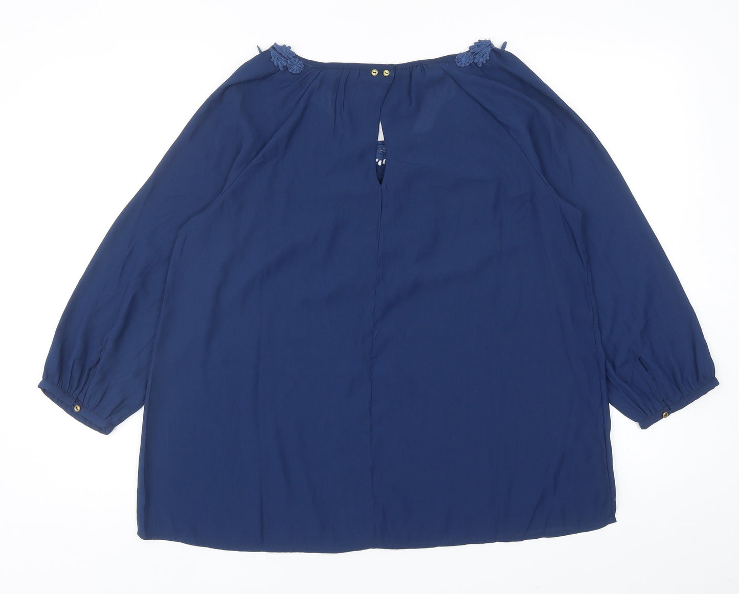 Mango Womens Blue Polyester Basic Blouse Size S Boat Neck - Lace Detail