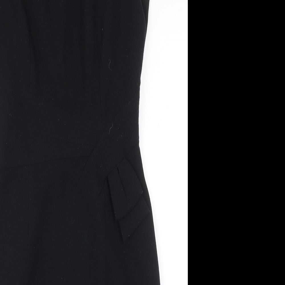 Marks and Spencer Womens Black Polyester Pencil Dress Size 8 Boat Neck Zip - Cap Sleeve