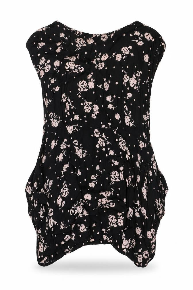 The Masai Womens Black Geometric Viscose Basic Tank Size L Round Neck