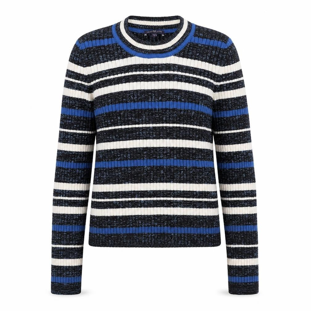 Marks & Spencer Womens Blue Scoop Neck Striped Cotton Pullover Jumper Size 12 - Ribbed