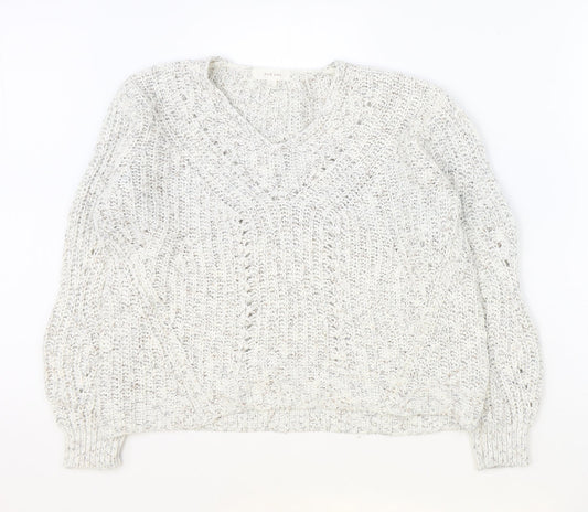 Marks and Spencer Womens Ivory V-Neck Cotton Pullover Jumper Size 8