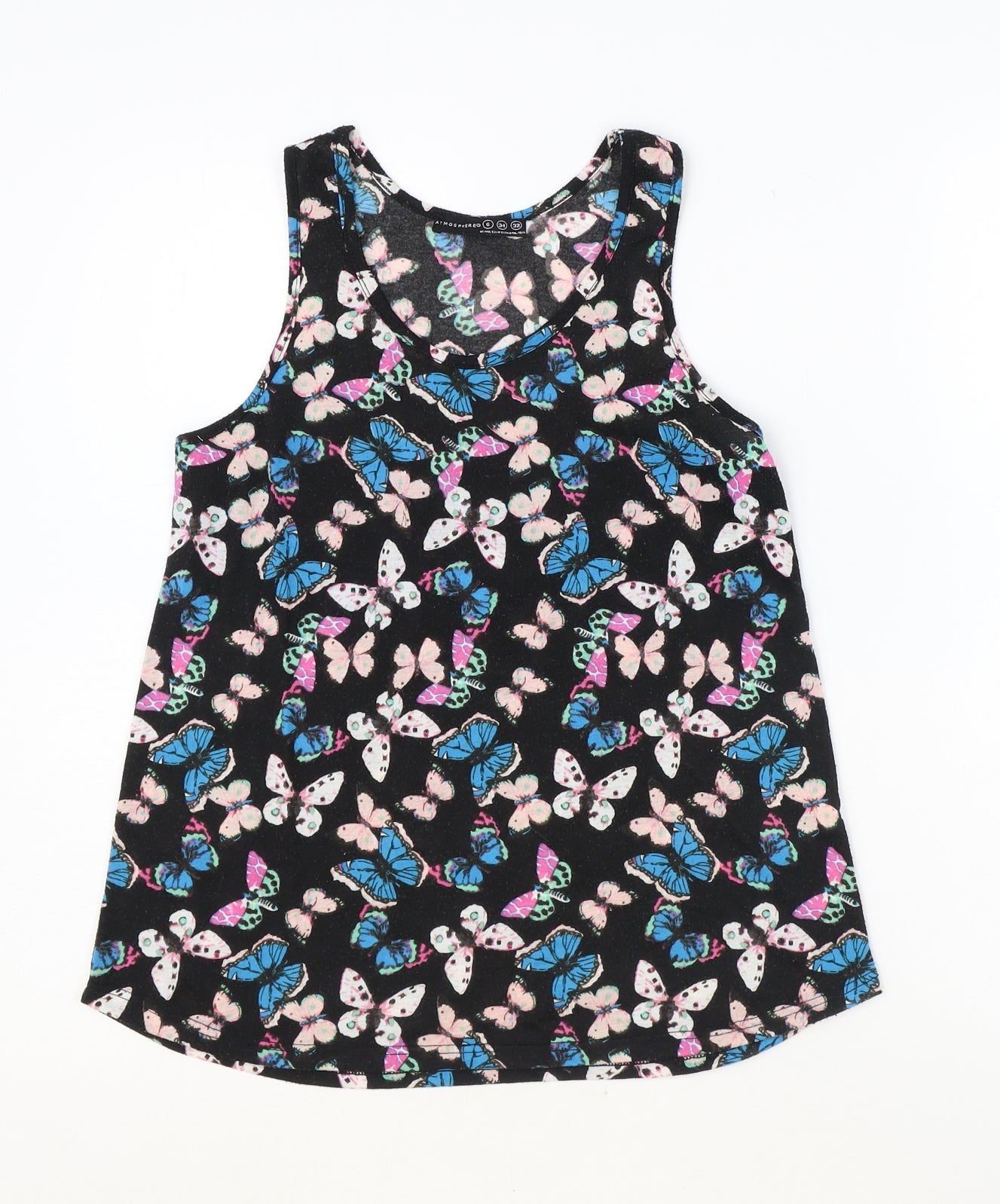 Atmosphere Womens Black Geometric Polyester Basic Tank Size 8 Round Neck - Butterfly Print