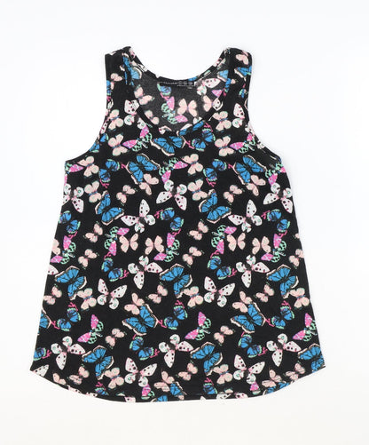 Preloved Atmosphere Womens Black Geometric Polyester Basic Tank Size 8 Round Neck - Butterfly Print - Front
