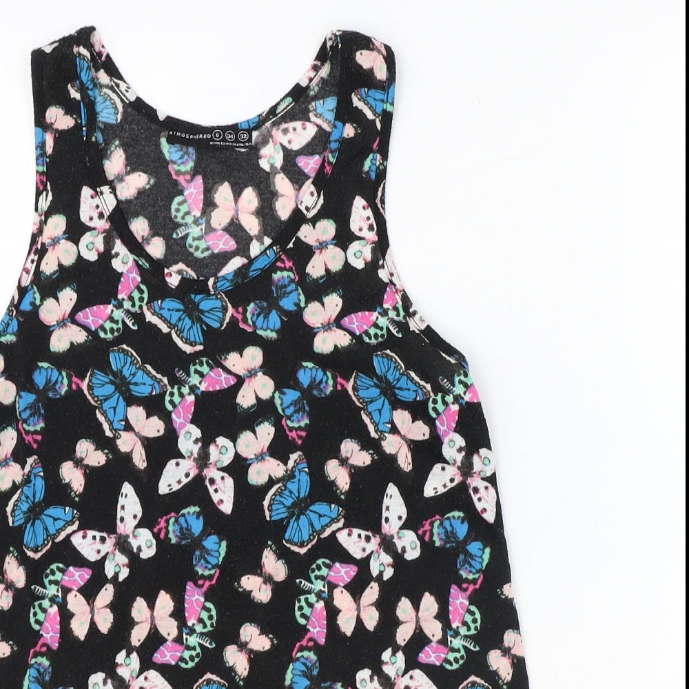 Atmosphere Womens Black Geometric Polyester Basic Tank Size 8 Round Neck - Butterfly Print