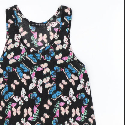 Preloved Atmosphere Womens Black Geometric Polyester Basic Tank Size 8 Round Neck - Butterfly Print - Detail