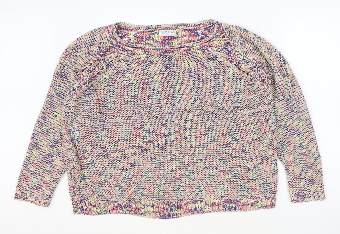Indigo Womens Multicoloured Boat Neck Acrylic Pullover Jumper Size 18