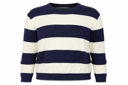 New Look Womens Blue Scoop Neck Striped Cotton Pullover Jumper Size 12