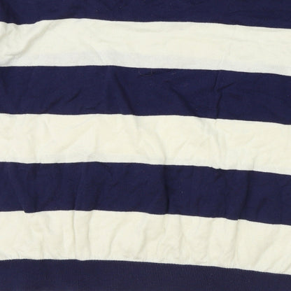 New Look Womens Blue Scoop Neck Striped Cotton Pullover Jumper Size 12