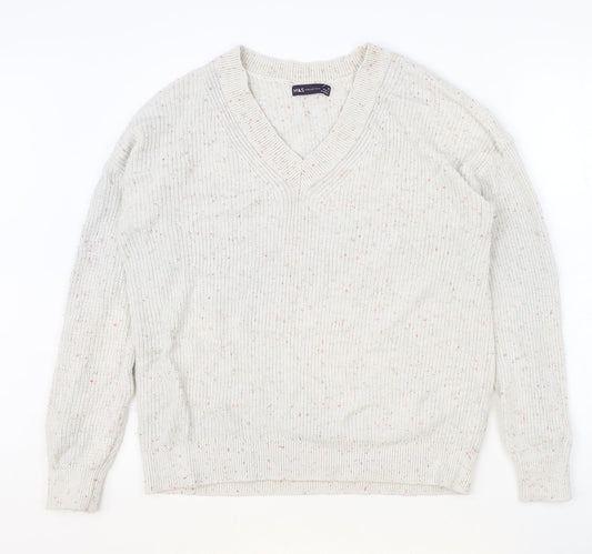 Marks and Spencer Womens Grey V-Neck Cotton Pullover Jumper Size M
