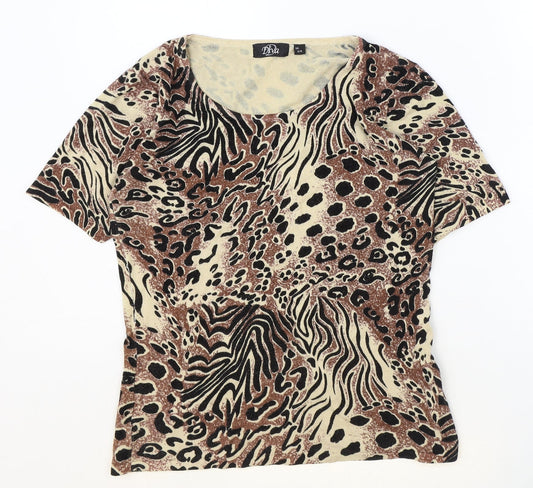 Diva Womens Brown Geometric Viscose Basic T-Shirt Size S Round Neck