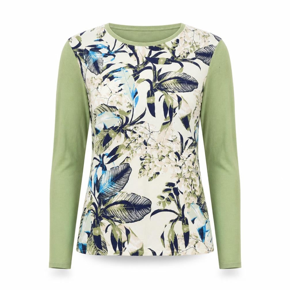 Warehouse Womens Green Geometric Acrylic Basic Blouse Size M Round Neck