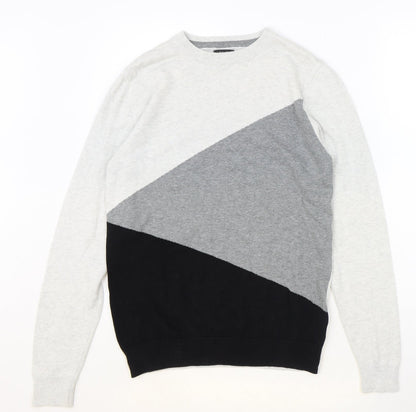 Next Womens Grey Round Neck 100% Cotton Pullover Jumper Size S - Colourblock