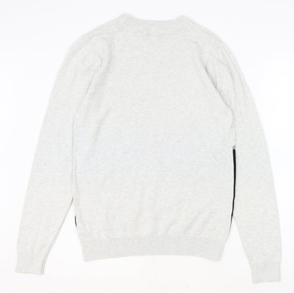 Next Womens Grey Round Neck 100% Cotton Pullover Jumper Size S - Colourblock
