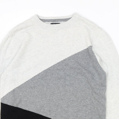 Next Womens Grey Round Neck 100% Cotton Pullover Jumper Size S - Colourblock