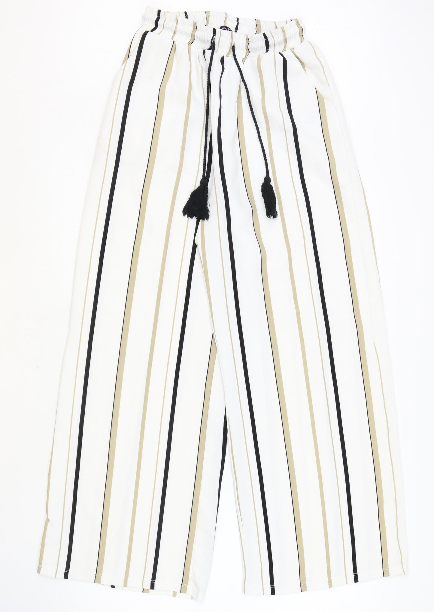 Moodys Womens Ivory Striped Polyester Trousers Size S Regular Drawstring