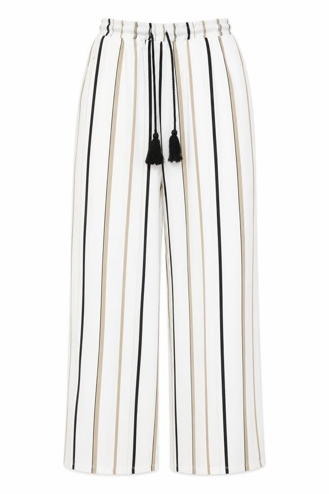Moodys Womens Ivory Striped Polyester Trousers Size S Regular Drawstring