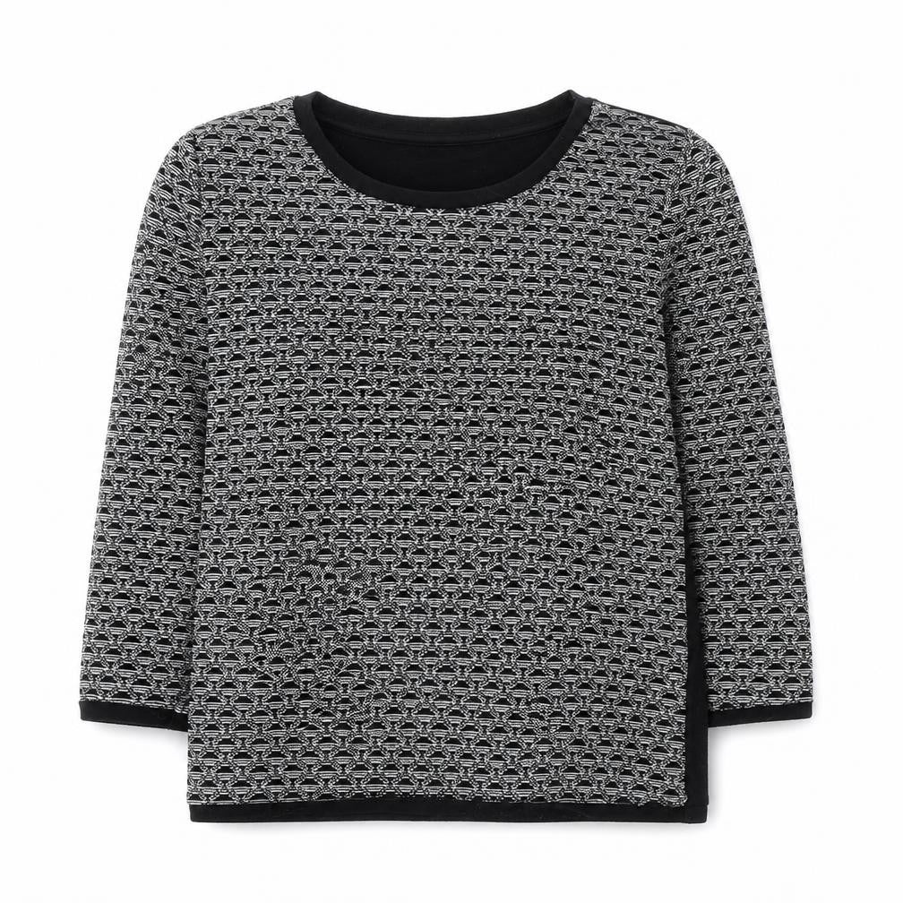 Vera Moda Womens Black Scoop Neck Geometric Polyester Pullover Jumper Size S