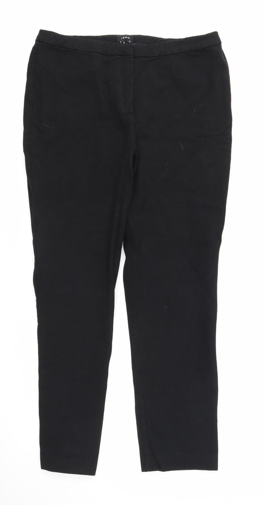 John Lewis Womens Black Cotton Dress Pants Trousers Size 12 Regular Zip