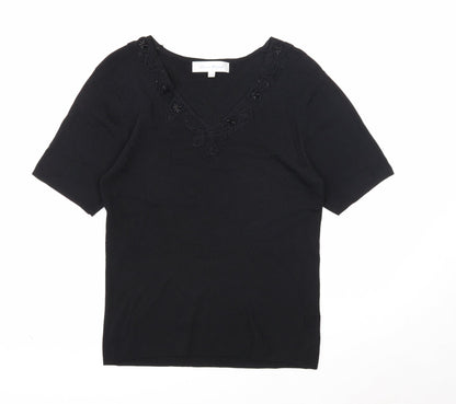 Pure & Natural Womens Black V-Neck Rayon Pullover Jumper Size 14