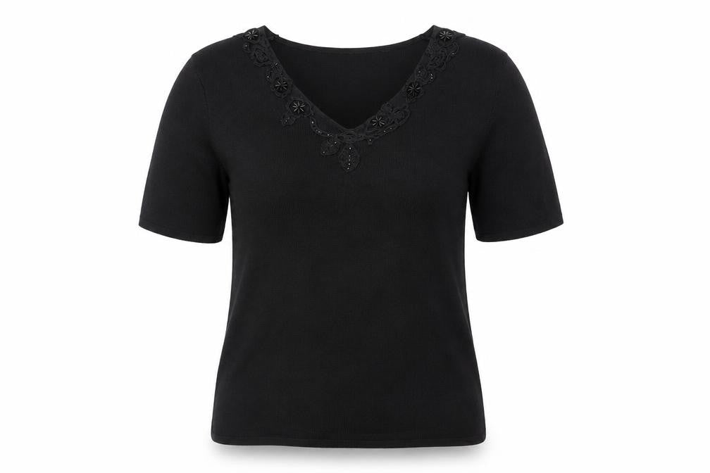 Pure & Natural Womens Black V-Neck Rayon Pullover Jumper Size 14