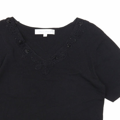 Pure & Natural Womens Black V-Neck Rayon Pullover Jumper Size 14