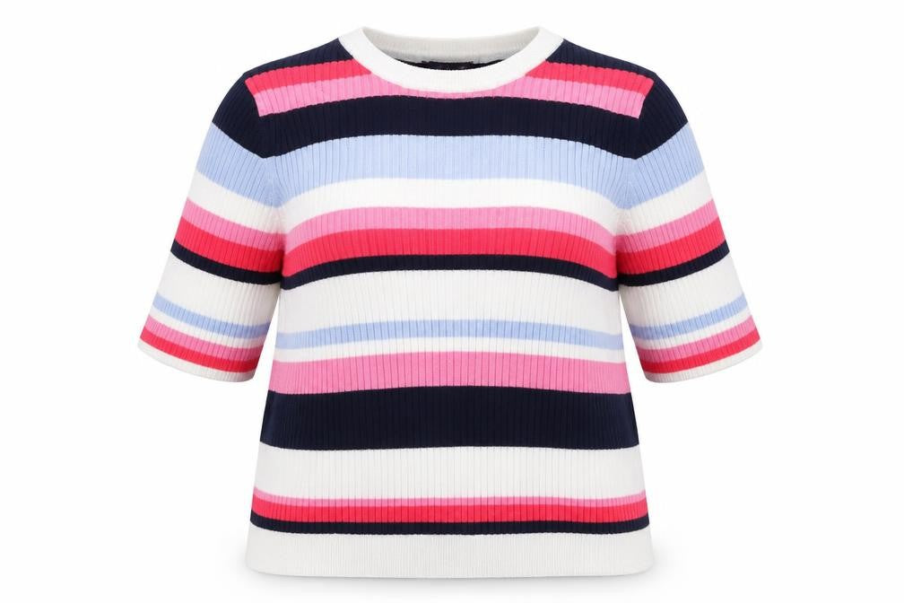 Marks & Spencer Womens White Scoop Neck Striped Viscose Pullover Jumper Size 16