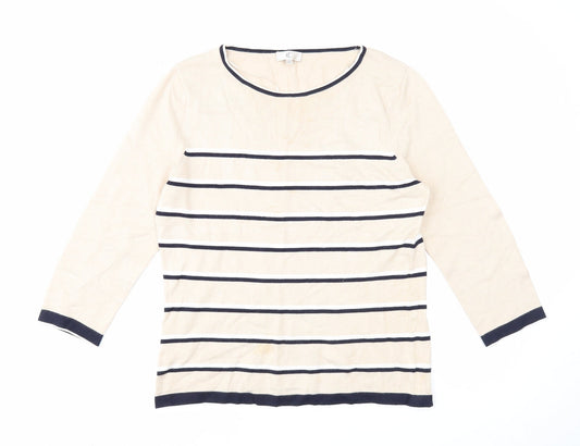 CC Womens Beige Round Neck Striped Viscose Pullover Jumper Size M